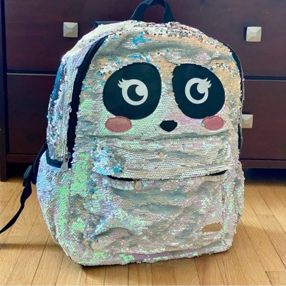 Justice Other - Justice Sparkle Panda Sequin Flip Backpack – Big Eyes Face Design